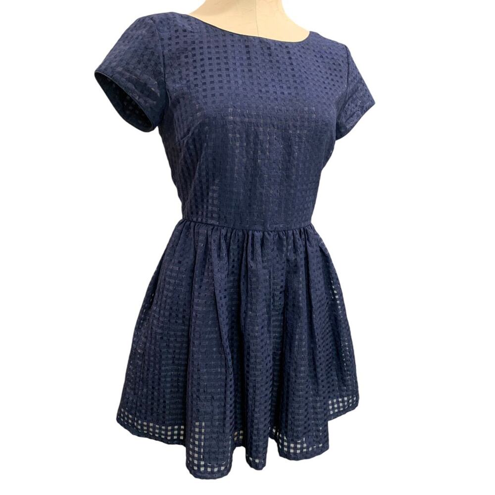Small Forever 21 Navy Blue Fit and Flare Dress Checked Adorable